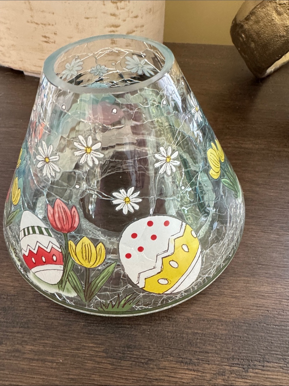 New Yankee candle topper Hand-Painted Glass Floral & Easter Egg Votive Shade